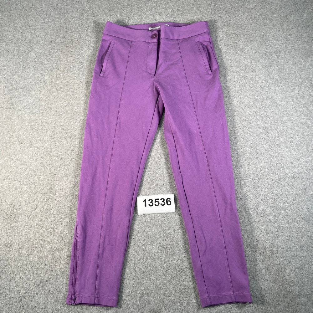 Betabrand Pants Women Medium Purple Stretch Ankle Zip Skinny Leg Pockets Outdoor